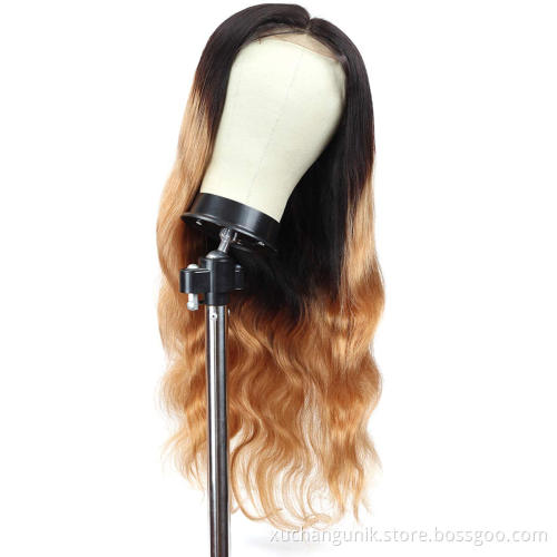 Uniky 1B 27 Body Wave Wig Ombre Highlight 13x4 Lace Front Human Hair Wigs Preplucked Brazilian Remy Colored Middle Part Wig